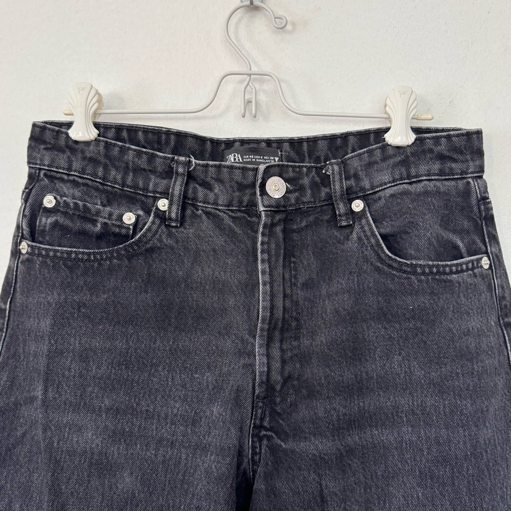 Zara Loose Fit  Wide Leg Crop Length Black Jeans Sz 8 - Picture 7 of 11